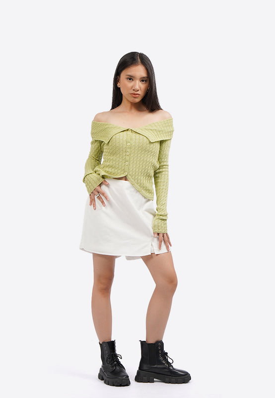 Off Shoulder Long Sleeve Knit Top