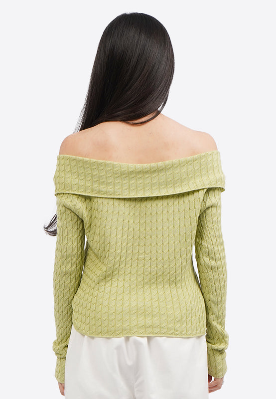 Off Shoulder Long Sleeve Knit Top