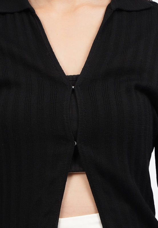 Long Sleeve Knit Top with Button