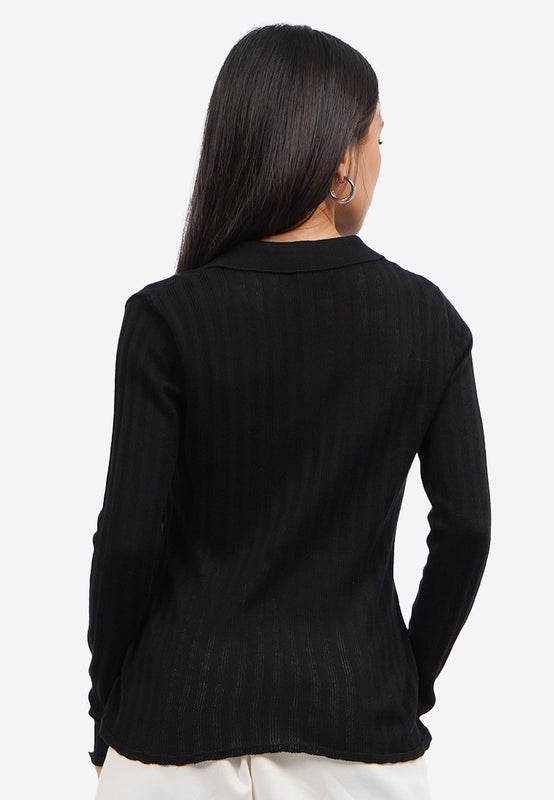 Long Sleeve Knit Top with Button