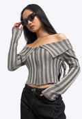Off Shoulder Long Sleeve Textured Top