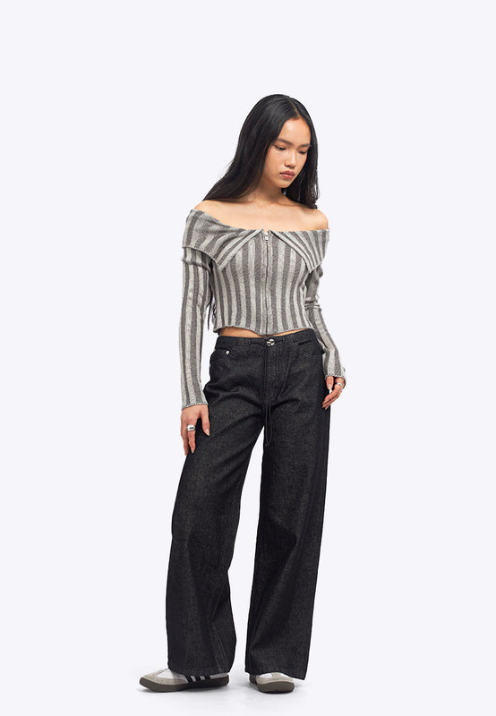 Off Shoulder Long Sleeve Textured Top
