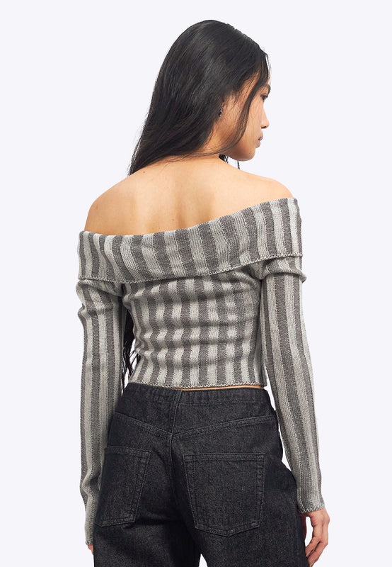 Off Shoulder Long Sleeve Textured Top