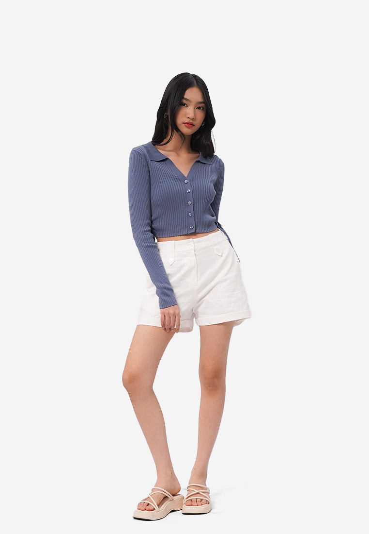 Side Ruched Long Sleeve Top Dusty Blue
