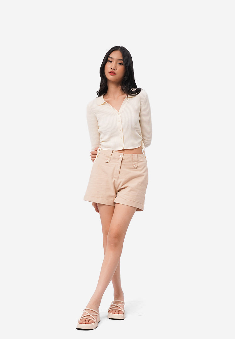 Side Ruched Long Sleeve Top Off White
