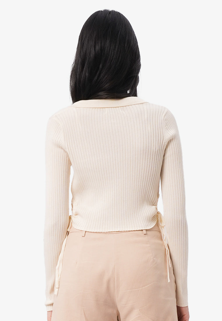 Side Ruched Long Sleeve Top Off White