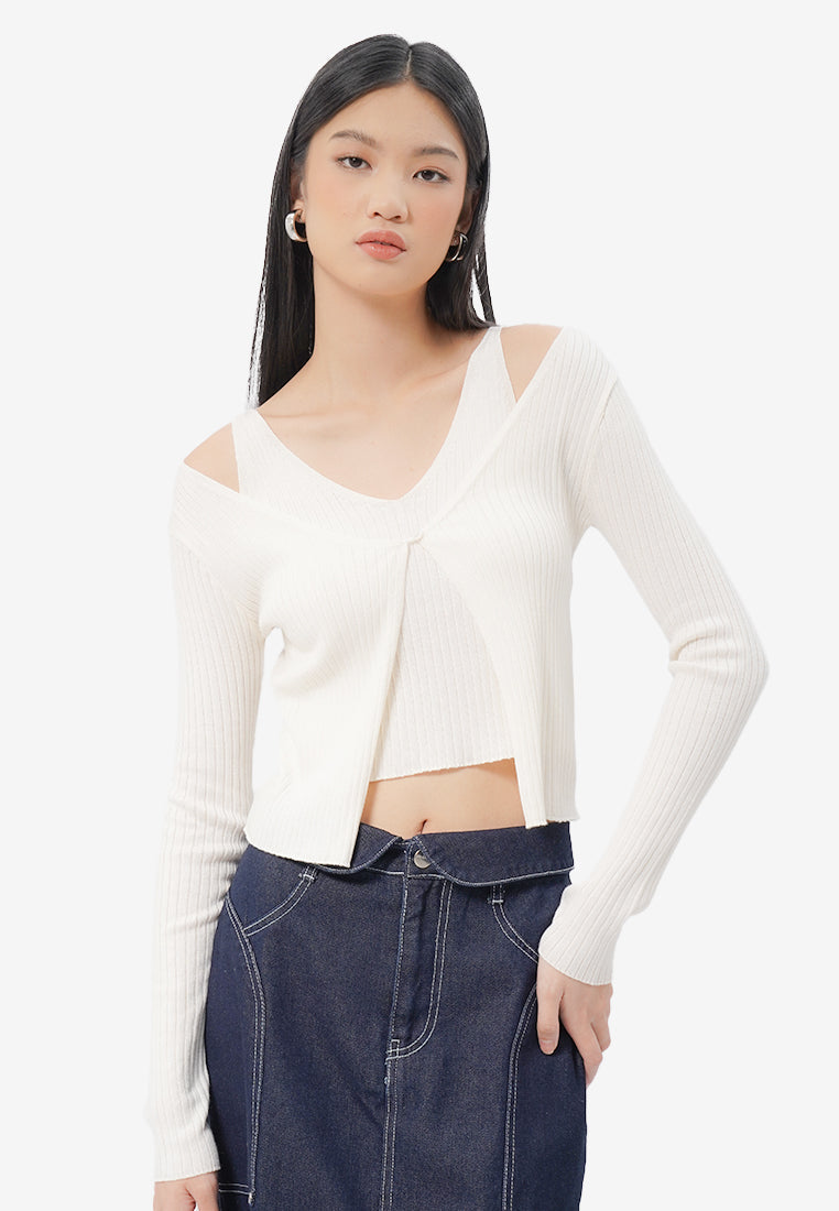 Double Layered Long Sleeve Top Off White