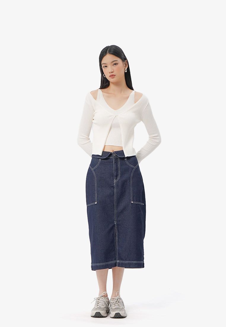 Double Layered Long Sleeve Top Off White