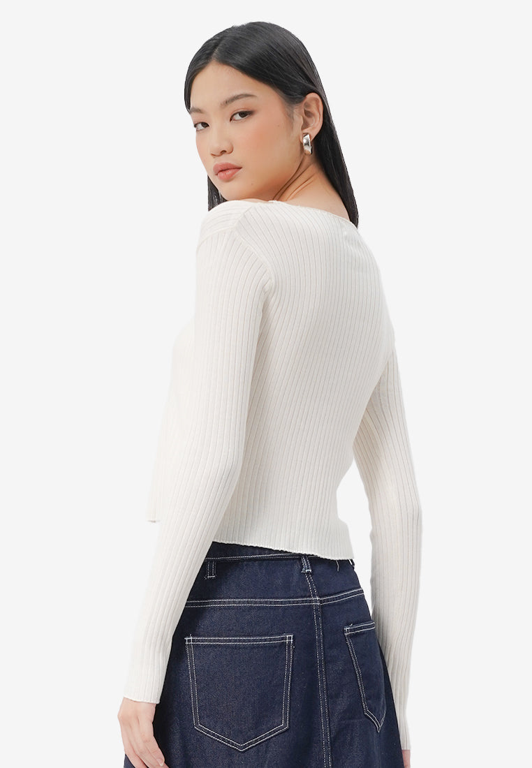 Double Layered Long Sleeve Top Off White
