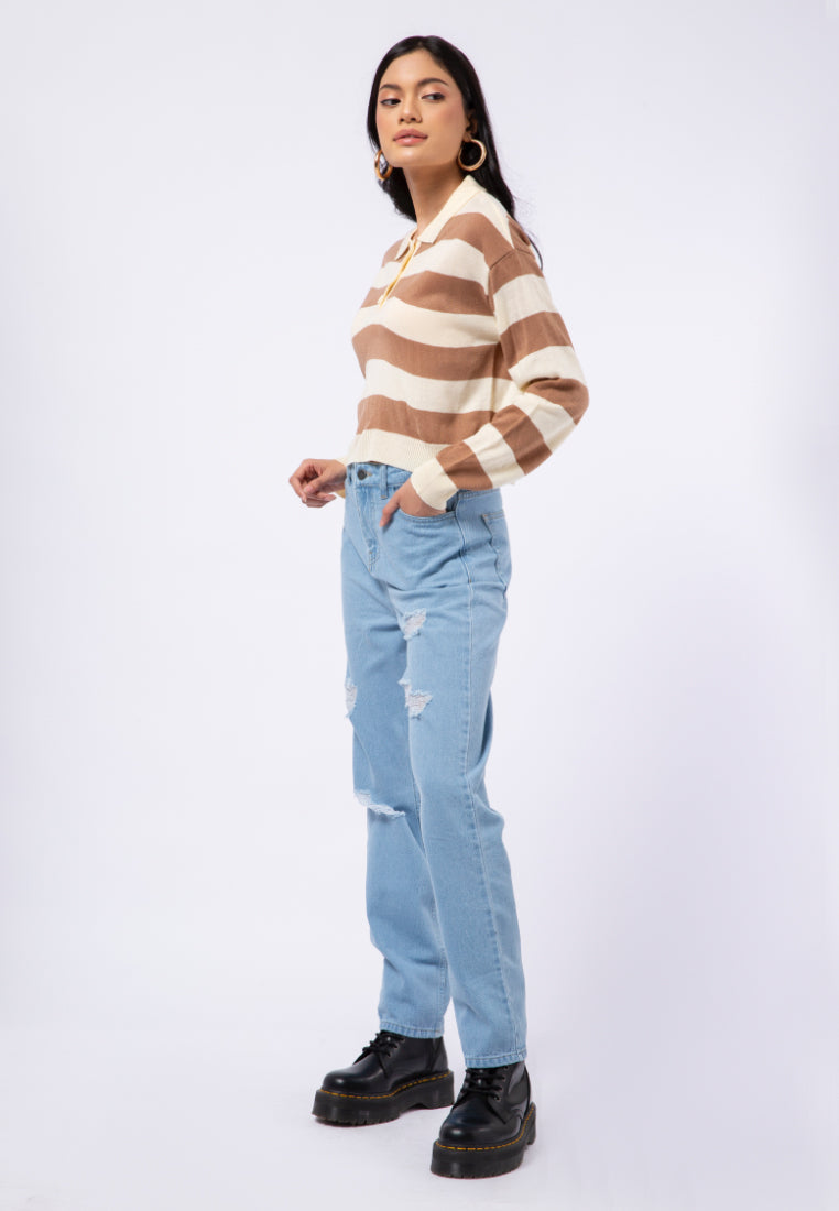 Long Sleeve Stripe Polo Shirt