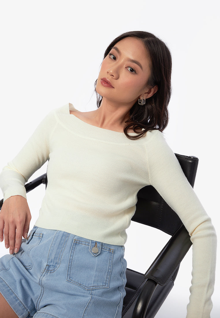 Boat Neck Long Sleeve Top
