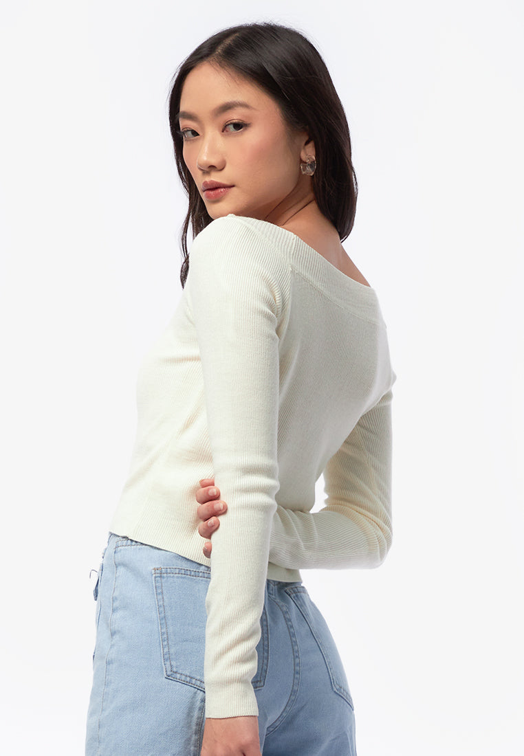 Boat Neck Long Sleeve Top