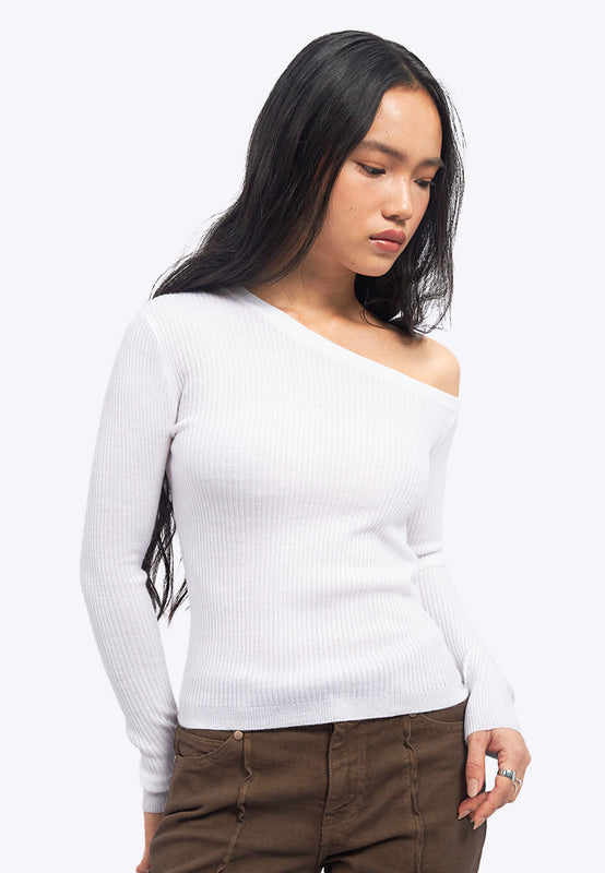 One Shoulder Long Sleeve Knit Top
