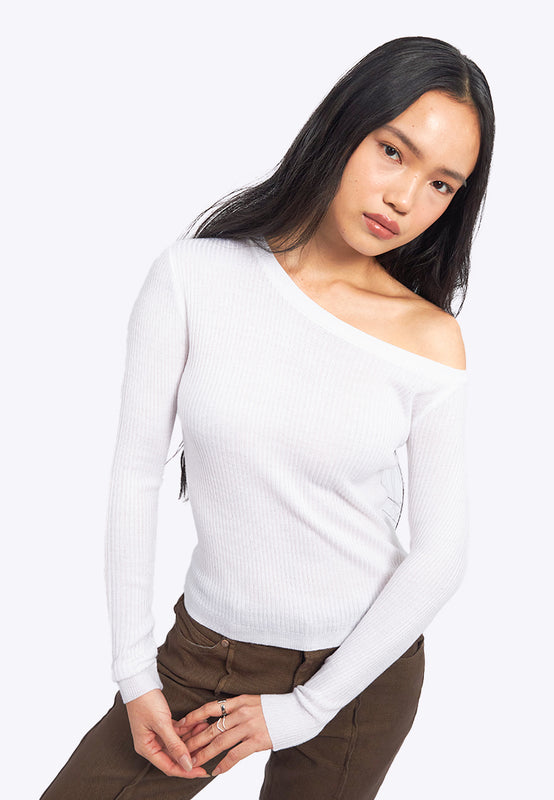 One Shoulder Long Sleeve Knit Top