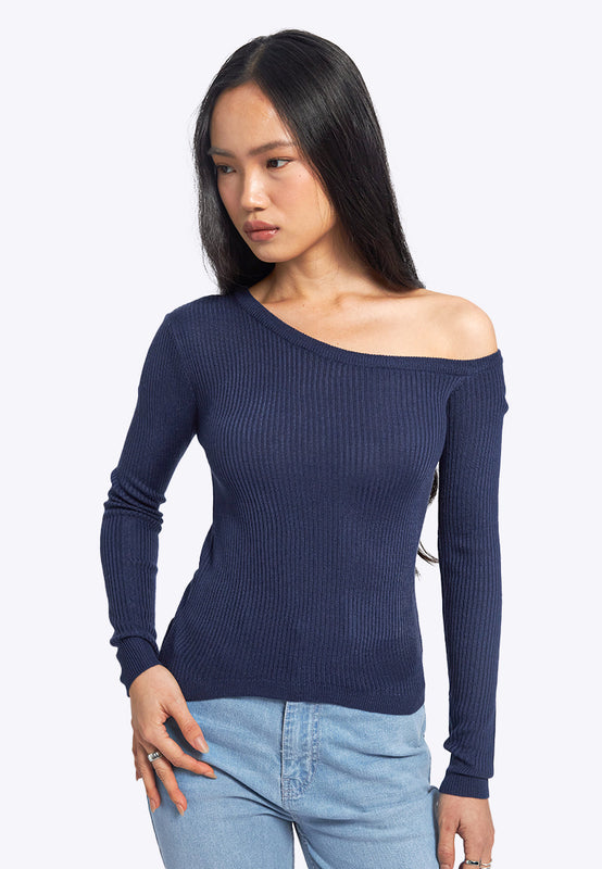 One Shoulder Long Sleeve Knit Top