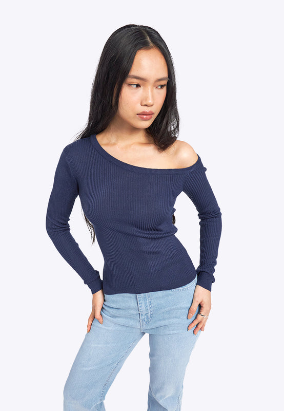 One Shoulder Long Sleeve Knit Top
