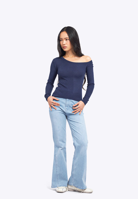 One Shoulder Long Sleeve Knit Top