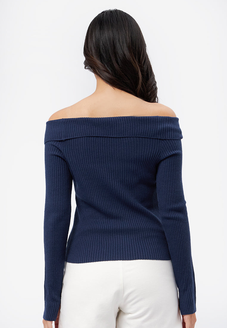 Button Up Long Sleeve Top Navy