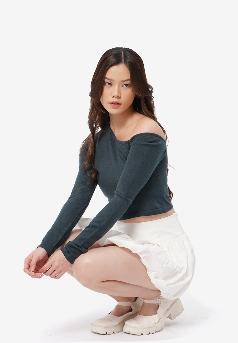 Asymmetric Long Sleeve Top D.Green