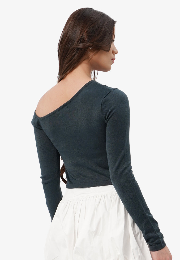 Asymmetric Long Sleeve Top D.Green