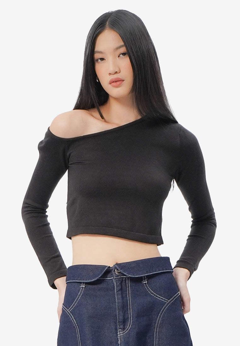 Asymmetric Long Sleeve Top Black