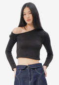 Asymmetric Long Sleeve Top Black