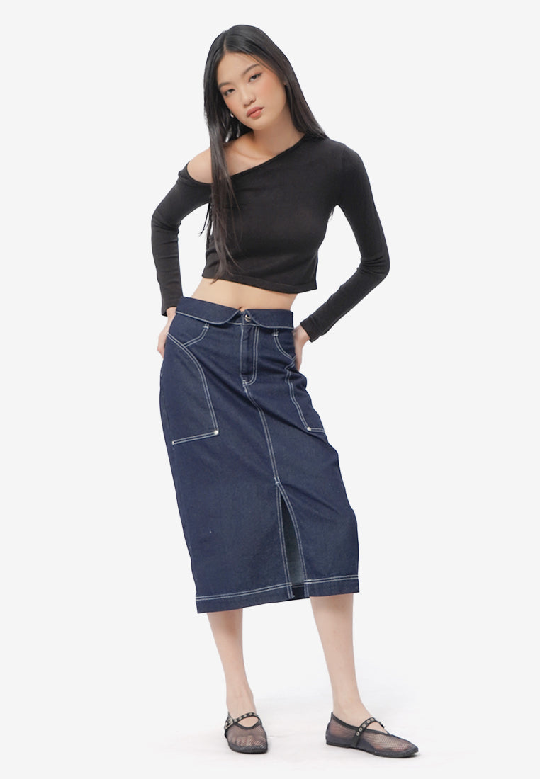 Asymmetric Long Sleeve Top Black