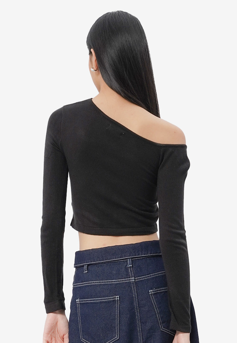 Asymmetric Long Sleeve Top Black
