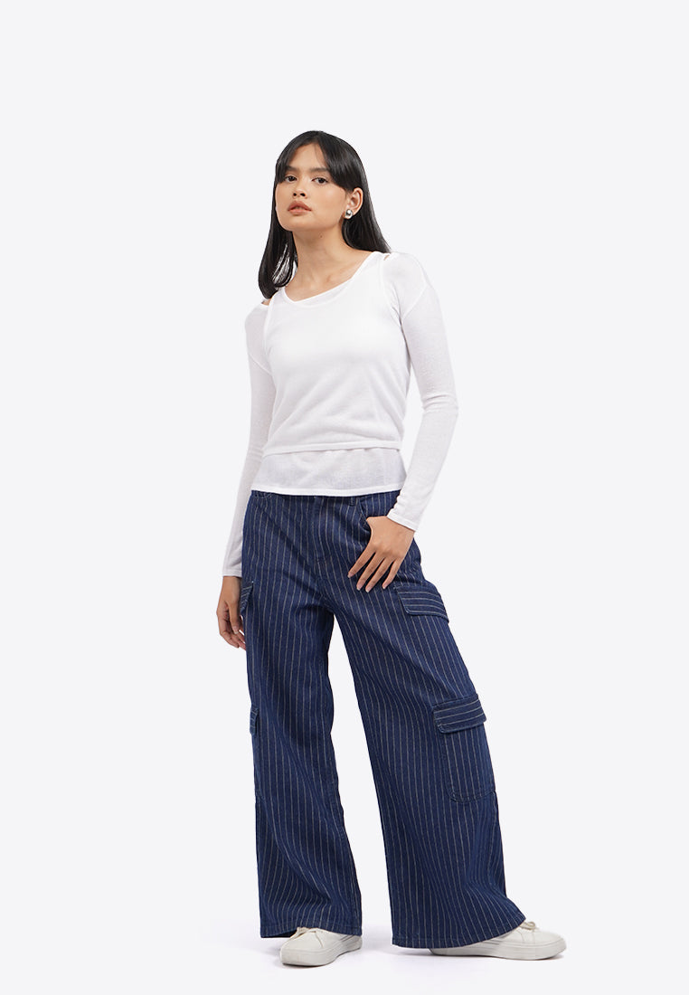 Double Layer Boat Neck Long Sleeve Top