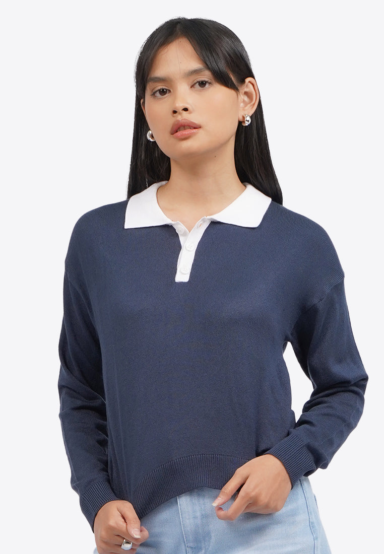 Long Sleeve Polo Knit Top