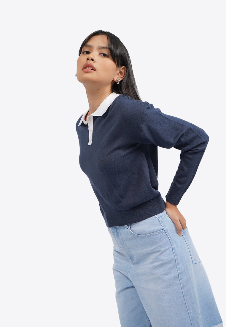 Long Sleeve Polo Knit Top