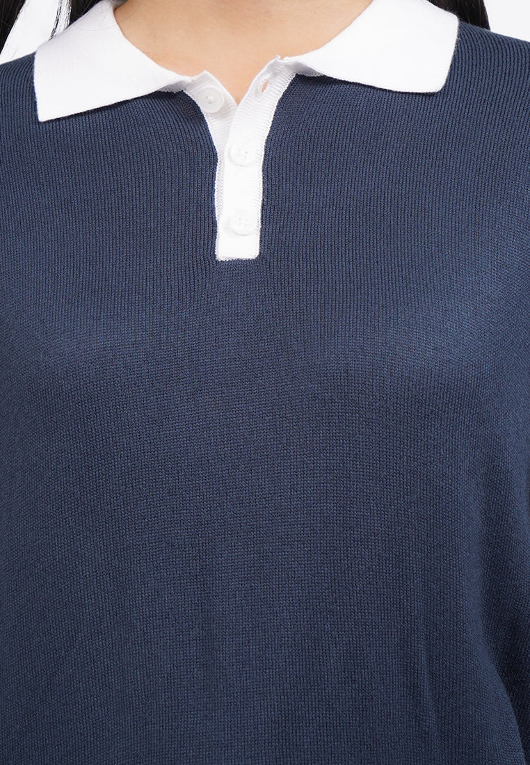 Long Sleeve Polo Knit Top