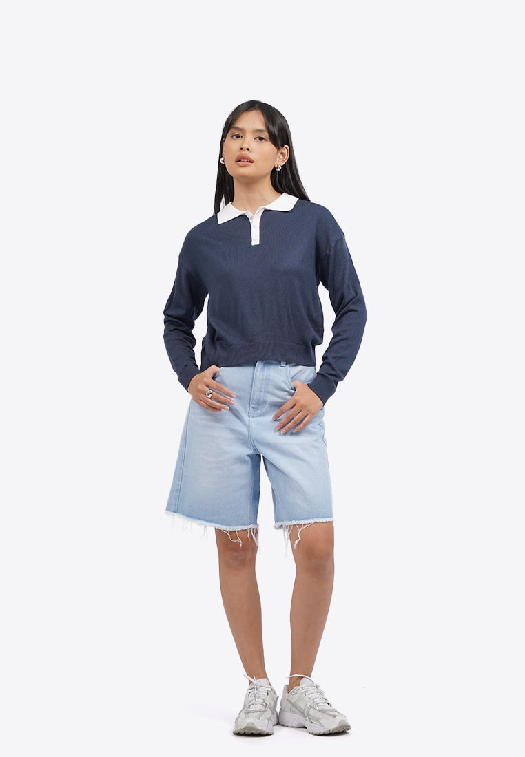 Long Sleeve Polo Knit Top
