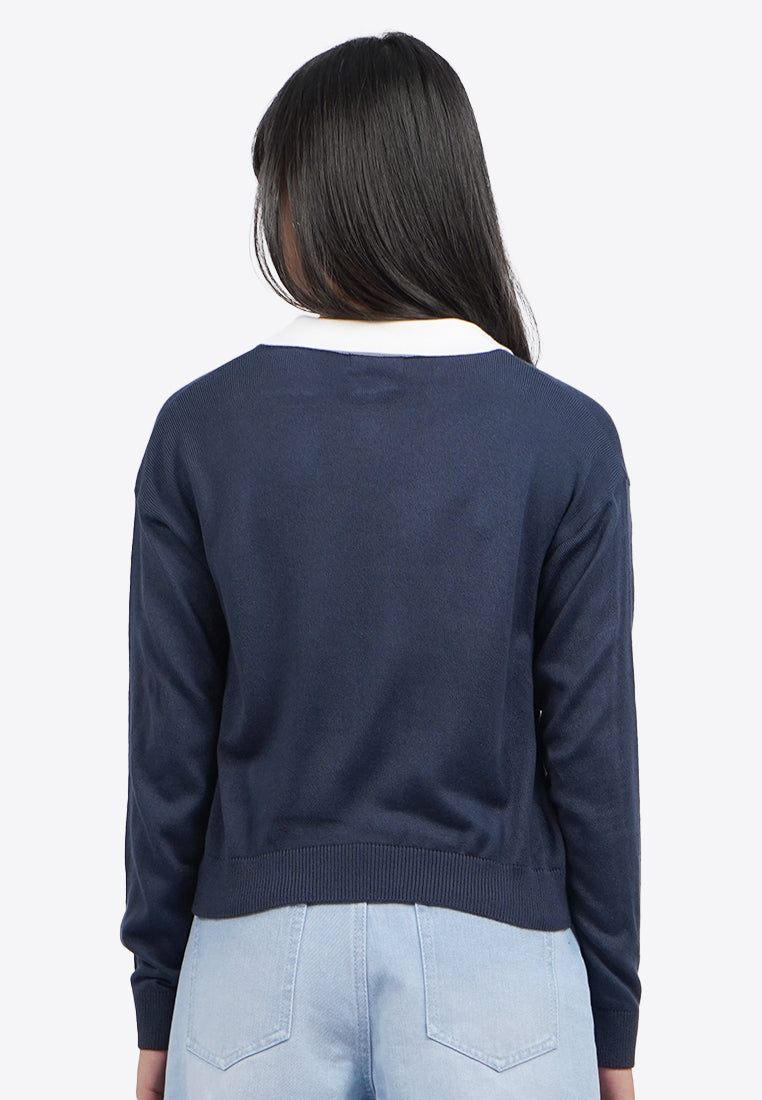 Long Sleeve Polo Knit Top