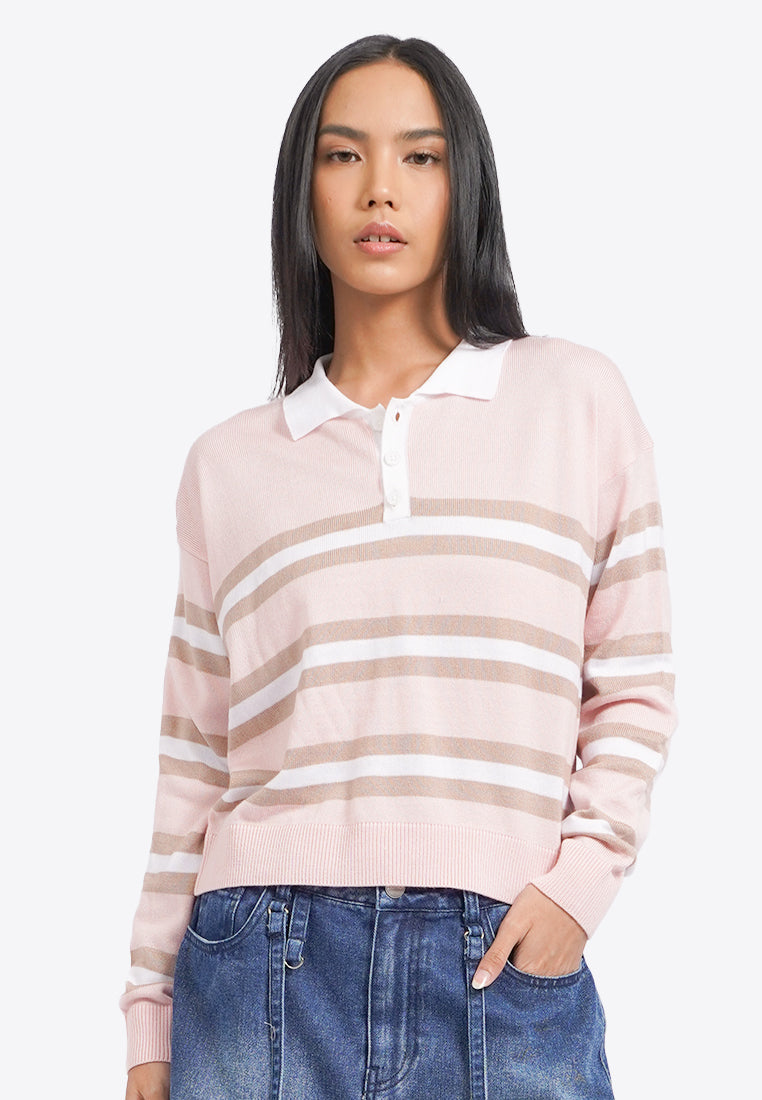 Long Sleeve Polo Knit Top