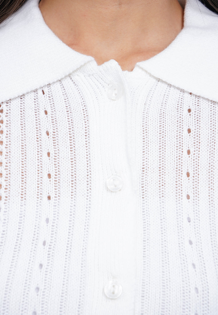 Button Up Embroidery Knit Top
