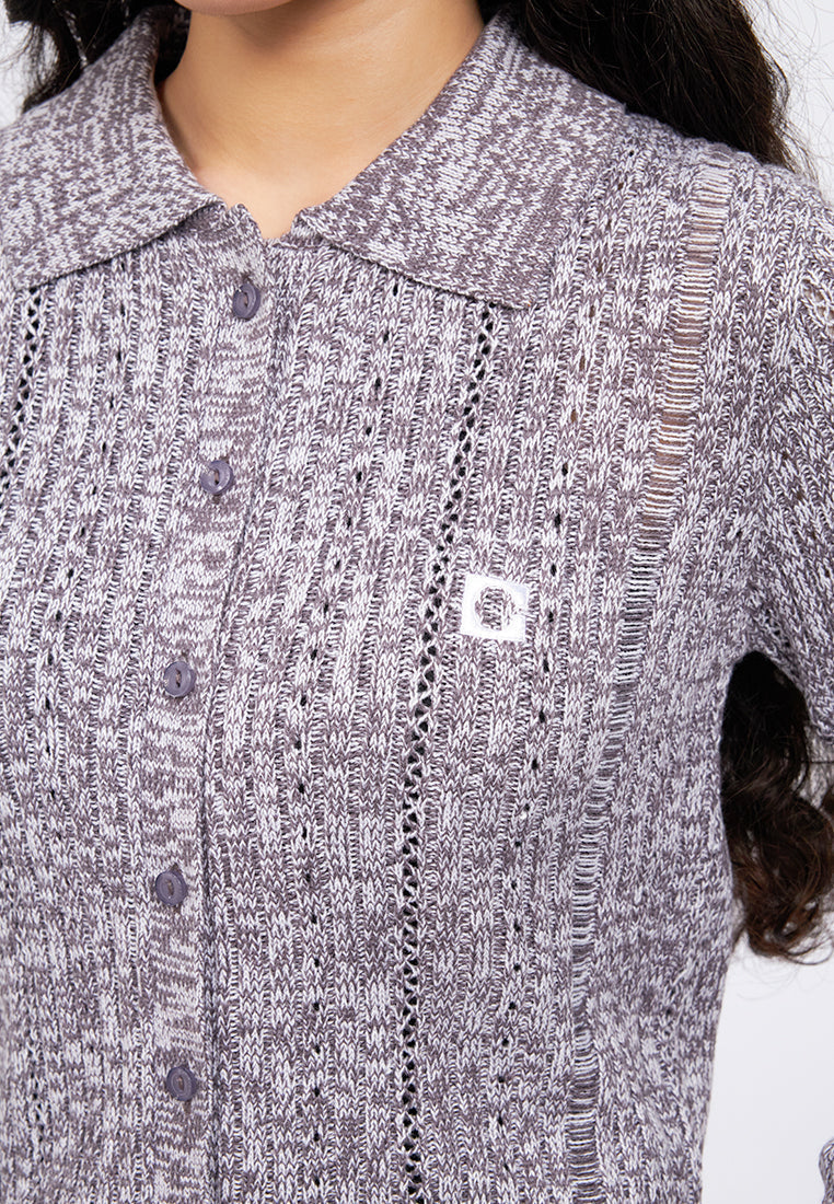 Button Up Embroidery Knit Top