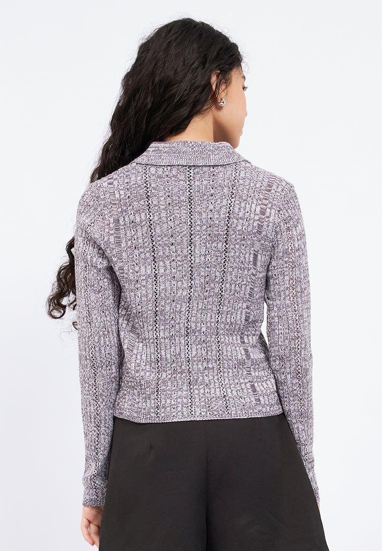Button Up Embroidery Knit Top