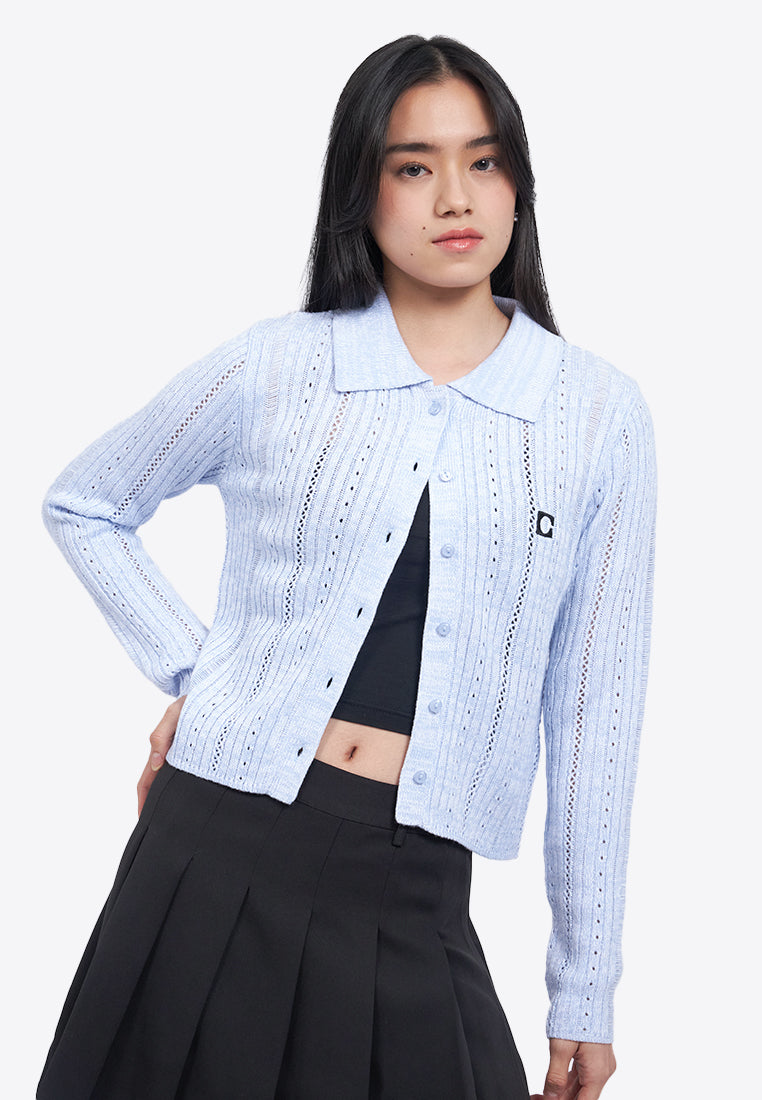 Button Up Embroidery Knit Top
