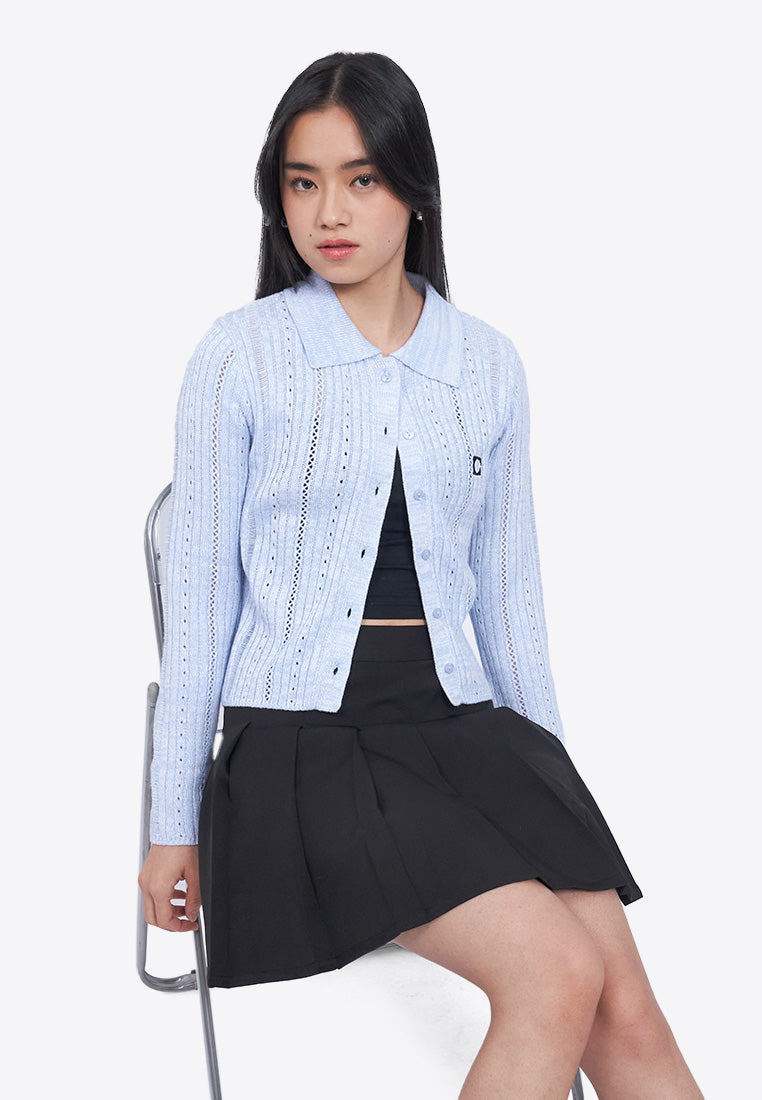 Button Up Embroidery Knit Top