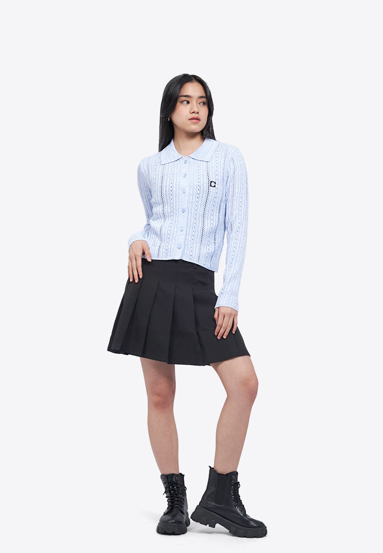 Button Up Embroidery Knit Top