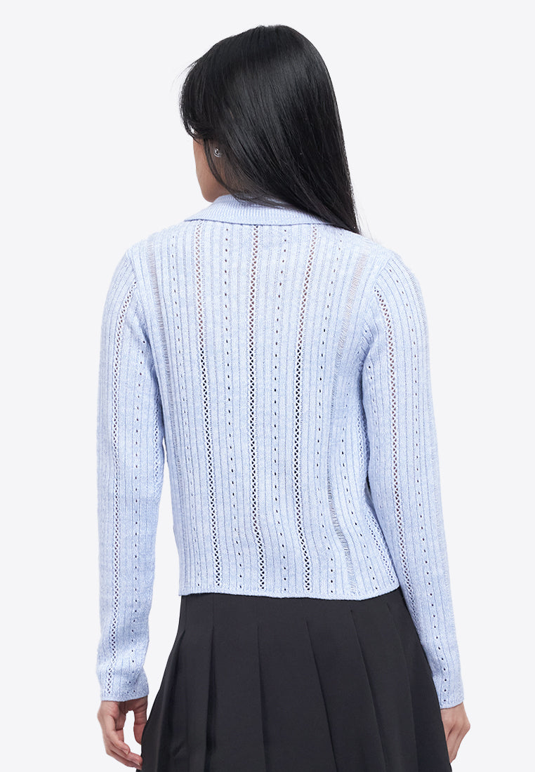 Button Up Embroidery Knit Top