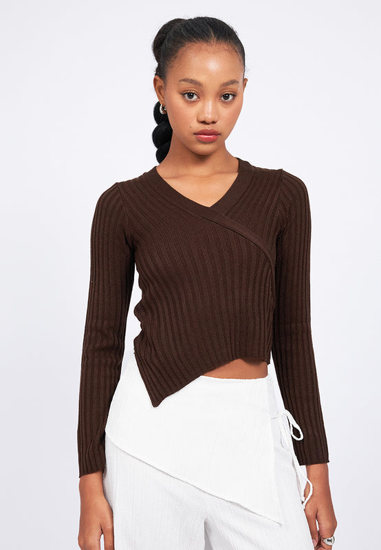 Long Sleeve Wrap Knit Top