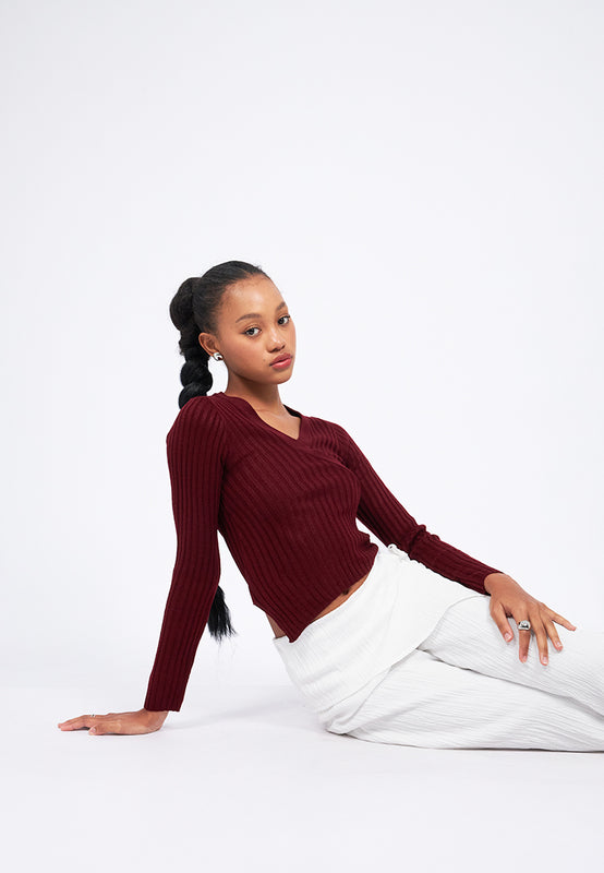 Long Sleeve Wrap Knit Top