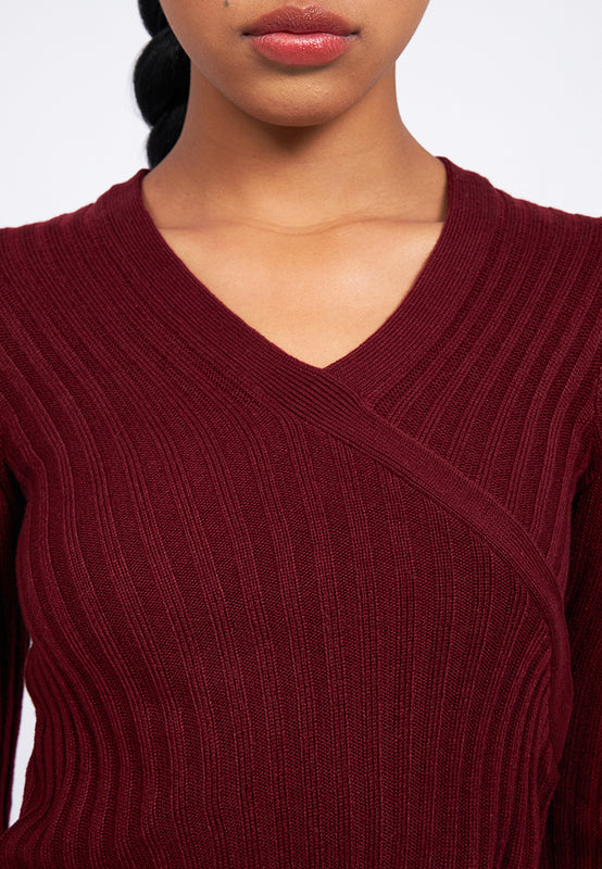 Long Sleeve Wrap Knit Top