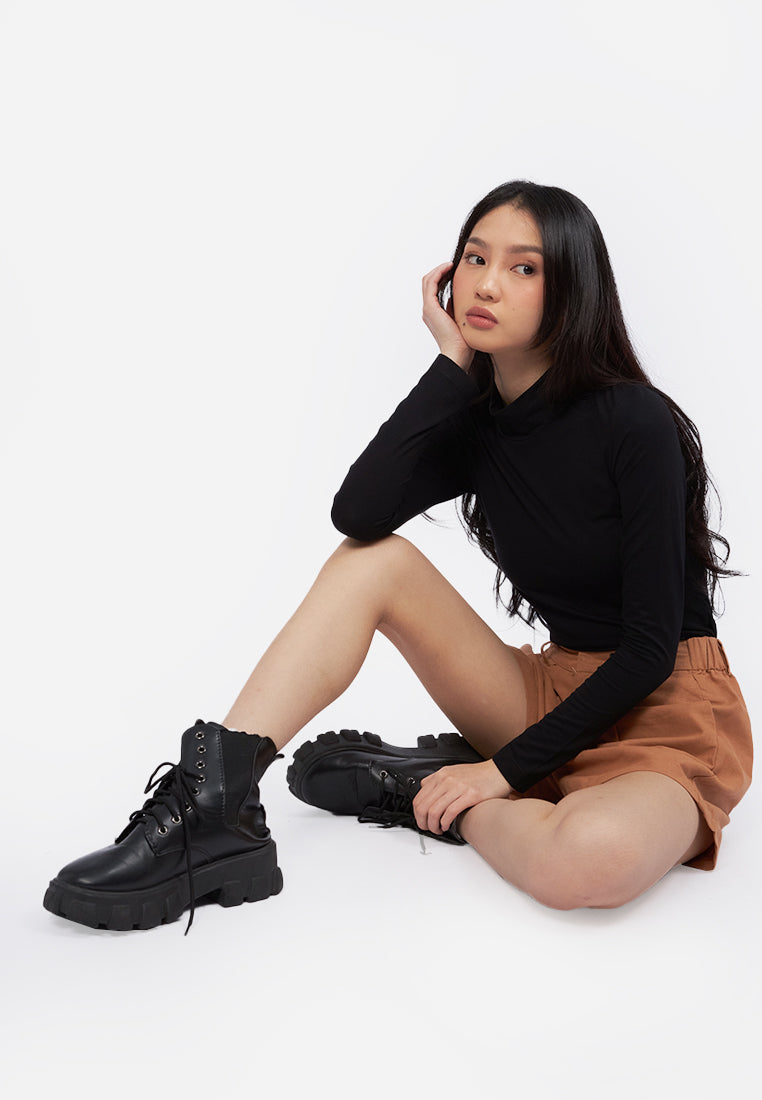 High Neck Long Sleeve Top Black