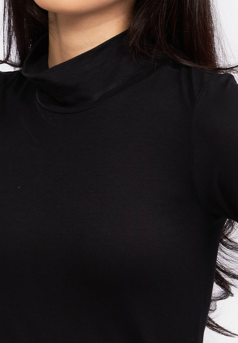 High Neck Long Sleeve Top Black