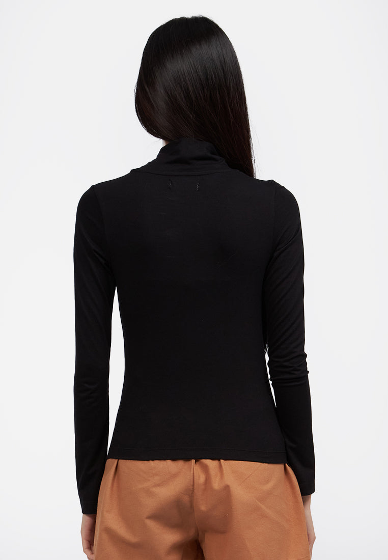 High Neck Long Sleeve Top Black