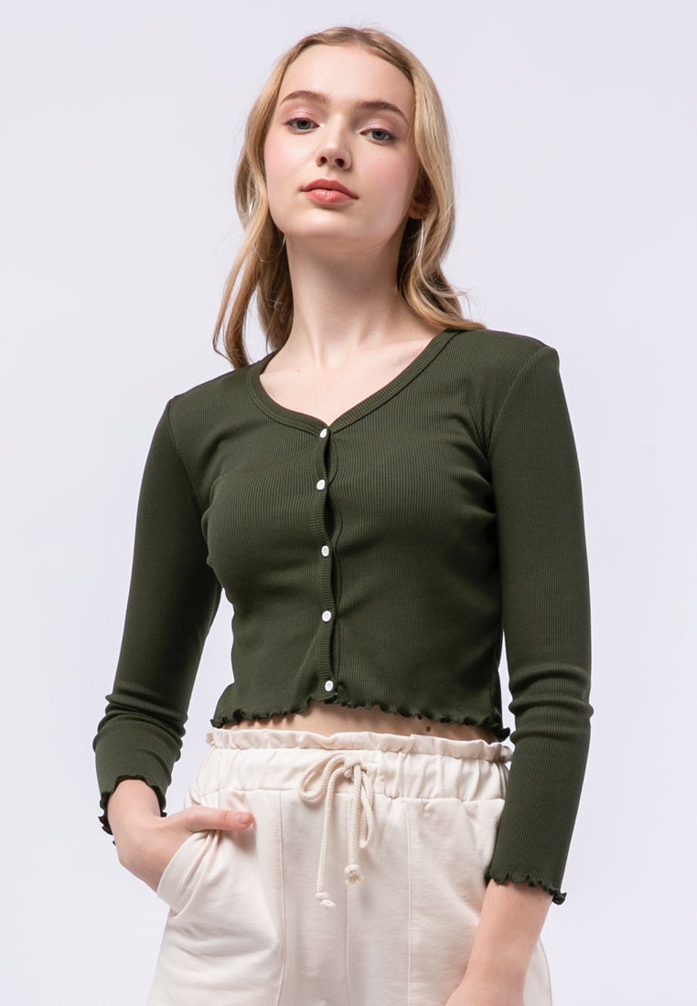 V-neck Crop Top with Button