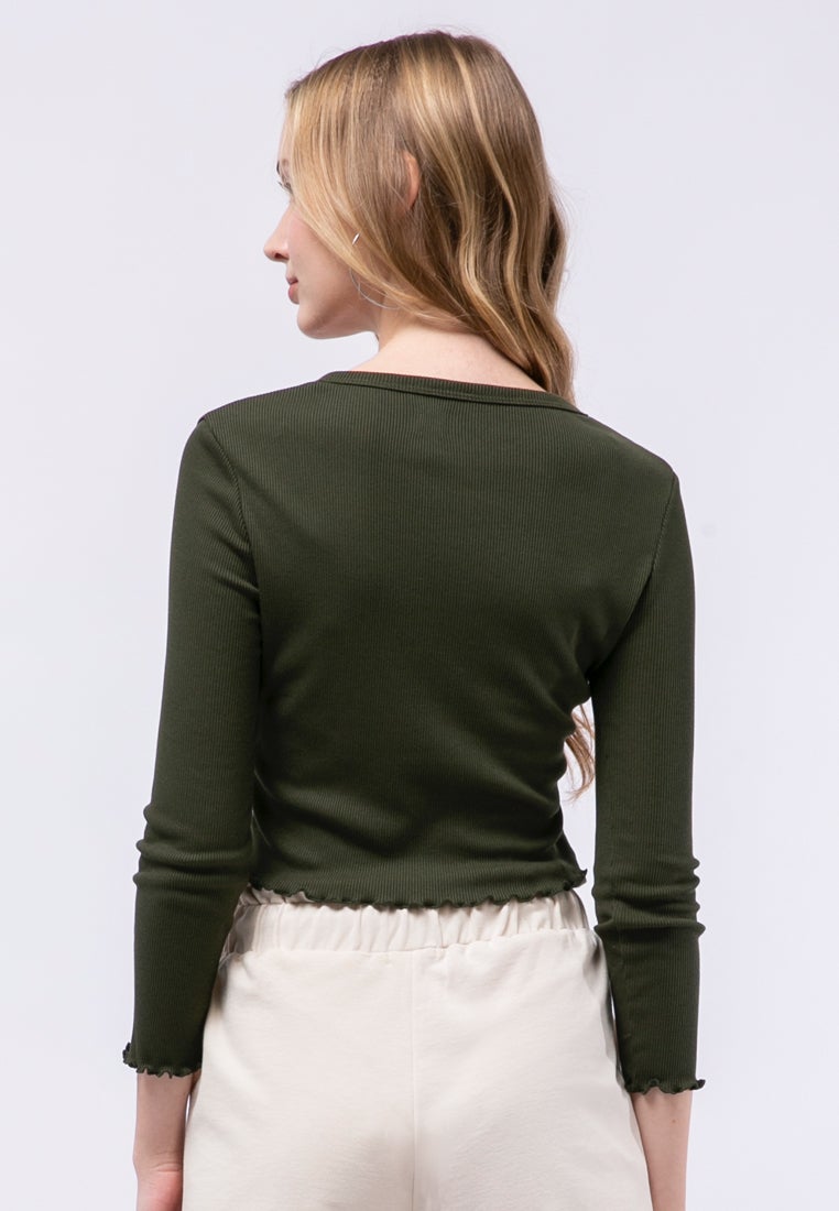 V-neck Crop Top with Button